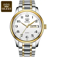 OLEVS 5567 Quartz Casual Watch Gift Alloy Watchband Round-dial Wristwatch Week Display Calendar Luminous